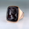 Antique Engraved 1888 Sardonyx Intaglio Ring 14k Yellow Gold