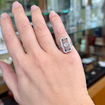 1930's Art Deco Old European Cut Diamond Dinner Ring 14k