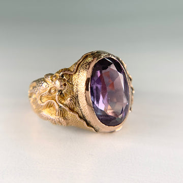 Antique 1905 Synthetic Color Change Sapphire Dragon Ring 10k Yellow Gold - Jacob's Diamond and Estate Jewelry