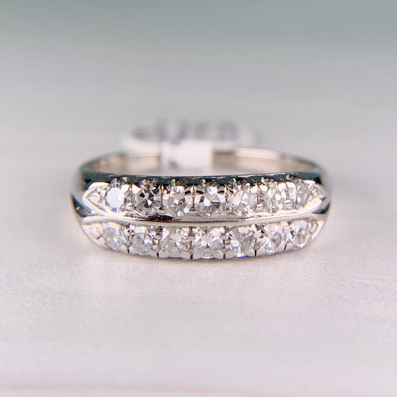 1950's Double Row Single Cut Diamond Band Ring Platinum - Jacob's Diamond and Estate Jewelry