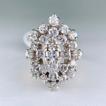 1980's Vintage Diamond Cluster Statement Ring 14k White and Yellow Gold - Jacob's Diamond and Estate Jewelry