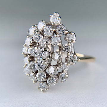 1980's Vintage Diamond Cluster Statement Ring 14k White and Yellow Gold - Jacob's Diamond and Estate Jewelry