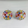 Multi-Color Sapphire and Diamond Cluster Earrings 18k White Gold