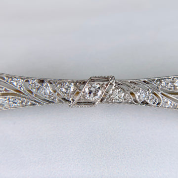 1925 Antique Art Deco Old European Diamond Brooch 14k/Platinum - Jacob's Diamond and Estate Jewelry