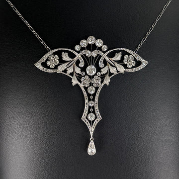 Circa 1910's Antique Edwardian Lavalier Necklace Platinum - Jacob's Diamond and Estate Jewelry