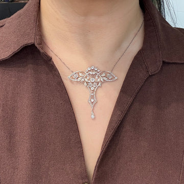 Circa 1910's Antique Edwardian Lavalier Necklace Platinum - Jacob's Diamond and Estate Jewelry