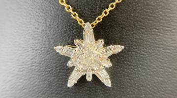 Diamond Star Cluster Necklace 14k White and Yellow Gold