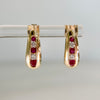 Ruby and Diamond J Shaped Hoop Huggie Earrings 14k Yellow Gold