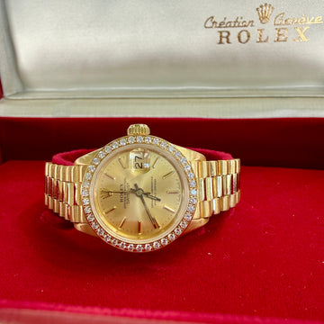 Vintage 1982 Datejust Rolex 6917 with Diamond Bezel 18k Yellow Gold Complete - Jacob's Diamond and Estate Jewelry