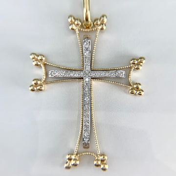 Large Two Tone Diamond Cross Pendant 14/18k Gold - Jacob's Diamond and Estate Jewelry