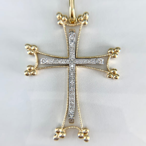 Large Two Tone Diamond Cross Pendant 14/18k Gold - Jacob's Diamond and Estate Jewelry