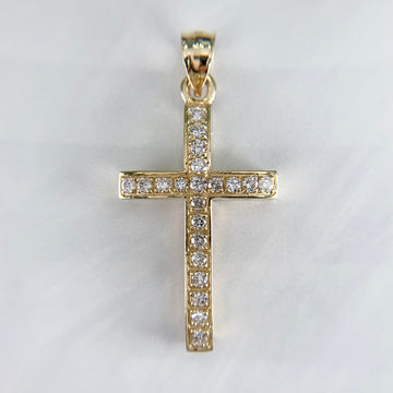Medium Diamond Cross Pendant Necklace 14k Yellow Gold