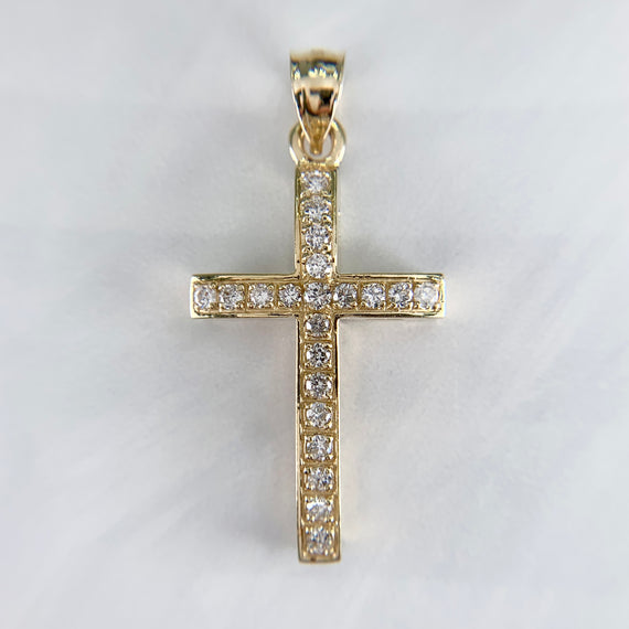 Medium Diamond Cross Pendant Necklace 14k Yellow Gold - Jacob's Diamond and Estate Jewelry