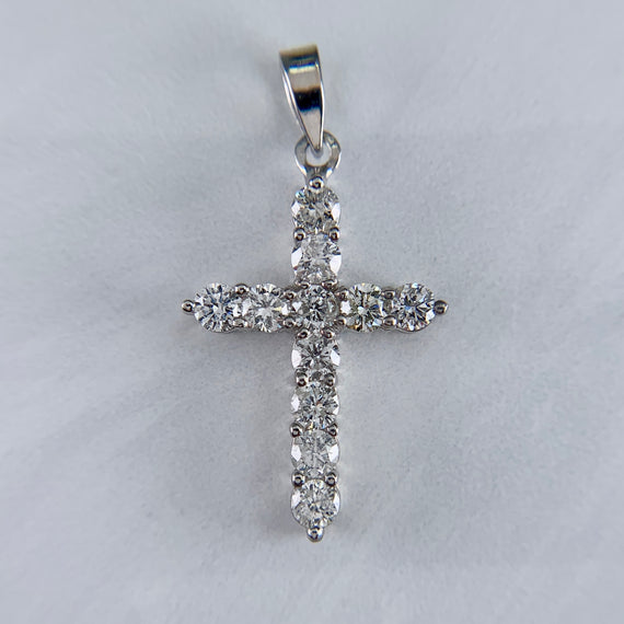 Small Diamond Cross Pendant Necklace 14k White Gold - Jacob's Diamond and Estate Jewelry