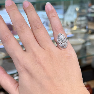 1930's Art Deco Old European Cut Diamond Shield Ring Platinum