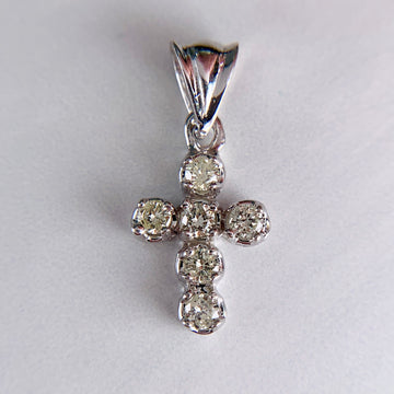 Petite Diamond Cross Pendant Necklace 14k White Gold - Jacob's Diamond and Estate Jewelry