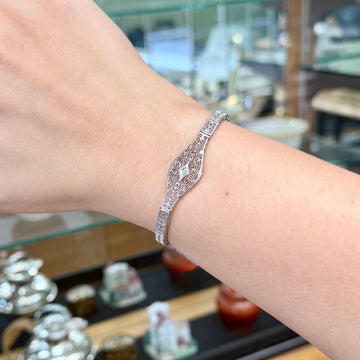 1930's Art Deco Filigree Bracelet made by Esemco 10k White Gold