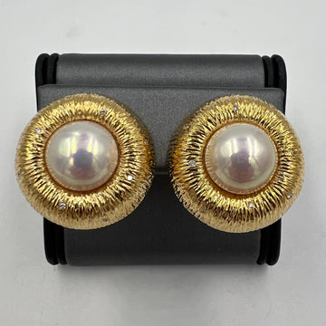 1990s Mabe Pearl Diamond 18k Yellow Gold Earrings