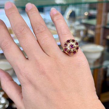 Vintage Ruby and Diamond Harem Princess Ring 14k Yellow Gold