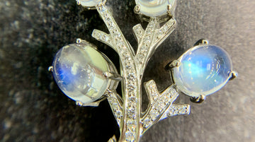 Vintage 1990's Tiffany & Co. Moonstone and Diamond Brooch Platinum