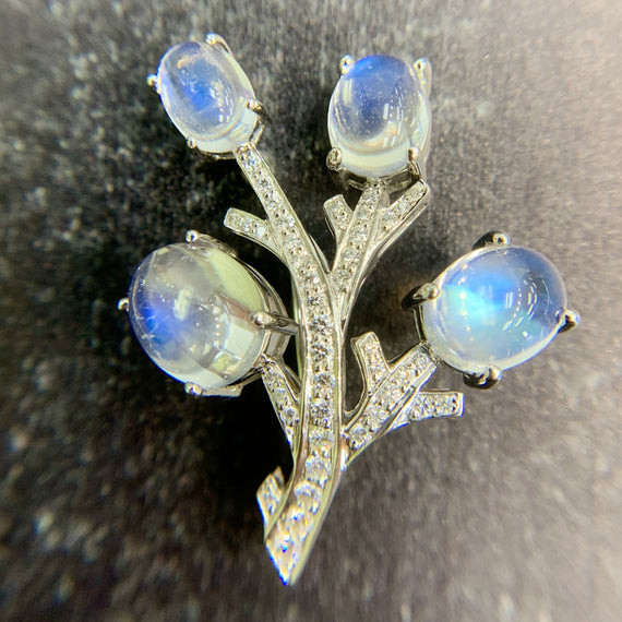 Vintage 1990's Tiffany & Co. Moonstone and Diamond Brooch Platinum - Jacob's Diamond and Estate Jewelry
