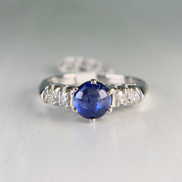 Platinum Diamond and Sapphire Cabochon Mid Century Ring - Jacob's Diamond and Estate Jewelry