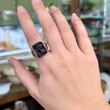 Antique Engraved 1888 Sardonyx Intaglio Ring 14k Yellow Gold - Jacob's Diamond and Estate Jewelry