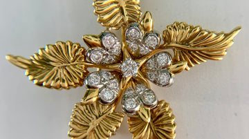 Tiffany & Co. Schlumberger Fern Leaf Diamond Brooch 18k Yellow Gold/Platinum