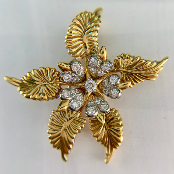 Tiffany & Co. Schlumberger Fern Leaf Diamond Brooch 18k Yellow Gold/Platinum - Jacob's Diamond and Estate Jewelry
