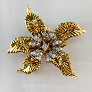 Tiffany & Co. Schlumberger Fern Leaf Diamond Brooch 18k Yellow Gold/Platinum - Jacob's Diamond and Estate Jewelry