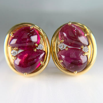 1980's Andrew Clunn Tourmaline and Diamond Statement Earrings 18k Yellow Gold - Jacob's Diamond and Estate Jewelry