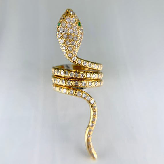 Diamond and Emerald Snake Ring 18k Yellow Gold - Jacob's Diamond and Estate Jewelry