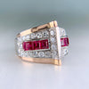 1935 Retro Ruby and Transitional Cut Diamond Two Tone Ring 18k/Plat