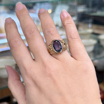 Antique 1905 Synthetic Color Change Sapphire Dragon Ring 10k Yellow Gold - Jacob's Diamond and Estate Jewelry