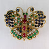 Vintage 1960's Diamond Emerald and Ruby Butterfly Brooch 14k Yellow Gold