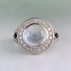 White Topaz Cabochon and Sapphire Diamond Ring 18k White Gold