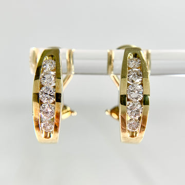 Diamond Half Hoop Earrings Omega Backs 18k yellow Gold - Jacob's Diamond and Estate Jewelry