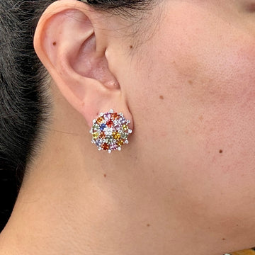Multi-Color Sapphire and Diamond Cluster Earrings 18k White Gold - Jacob's Diamond and Estate Jewelry