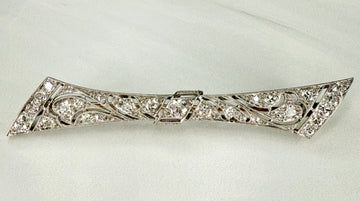 1925 Antique Art Deco Old European Diamond Brooch 14k/Platinum