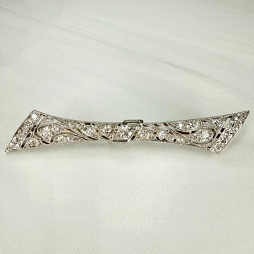 1925 Antique Art Deco Old European Diamond Brooch 14k/Platinum - Jacob's Diamond and Estate Jewelry