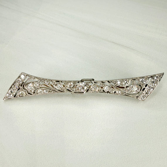 1925 Antique Art Deco Old European Diamond Brooch 14k/Platinum - Jacob's Diamond and Estate Jewelry