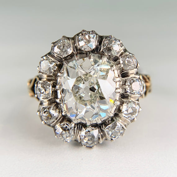 Old Mine Cut Diamond Halo Engagement Ring 18k/Silver - Jacob's Diamond and Estate Jewelry
