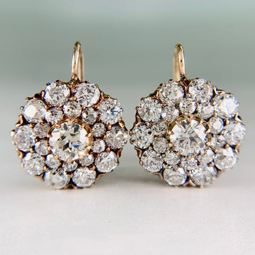 Vintage 5.71ctw Old Cut Diamond Drop Earrings 18k Yellow Gold - Jacob's Diamond and Estate Jewelry