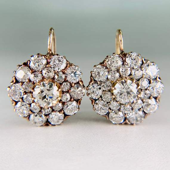 Vintage 5.71ctw Old Cut Diamond Drop Earrings 18k Yellow Gold - Jacob's Diamond and Estate Jewelry