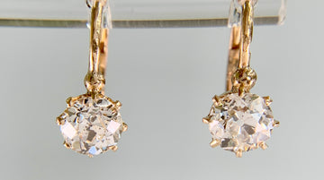 French Antique Old Mine Cut Diamond Drop Earrings 18k Yellow Gold