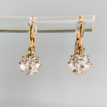French Antique Old Mine Cut Diamond Drop Earrings 18k Yellow Gold - Jacob's Diamond and Estate Jewelry
