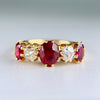 Antique 1910 Edwardian Ruby and Old Mine Cut Diamond Band Ring 18k Yellow Gold