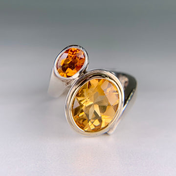 Rigoberto Double Citrine Bypass Ring Sterling/14k Yellow Gold - Jacob's Diamond and Estate Jewelry