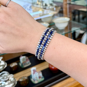 Vintage 1950's 5 Row Sapphire and Diamond Bracelet Platinum - Jacob's Diamond and Estate Jewelry