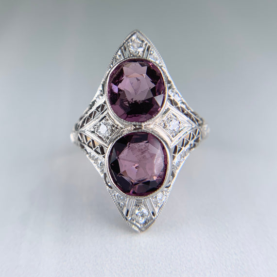 Antique 1910 Edwardian Spinel and Diamond Ring 14k/Platinum - Jacob's Diamond and Estate Jewelry